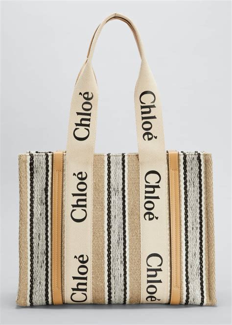 Chloé Woody Medium Multicolor Stripe Tote Bag 